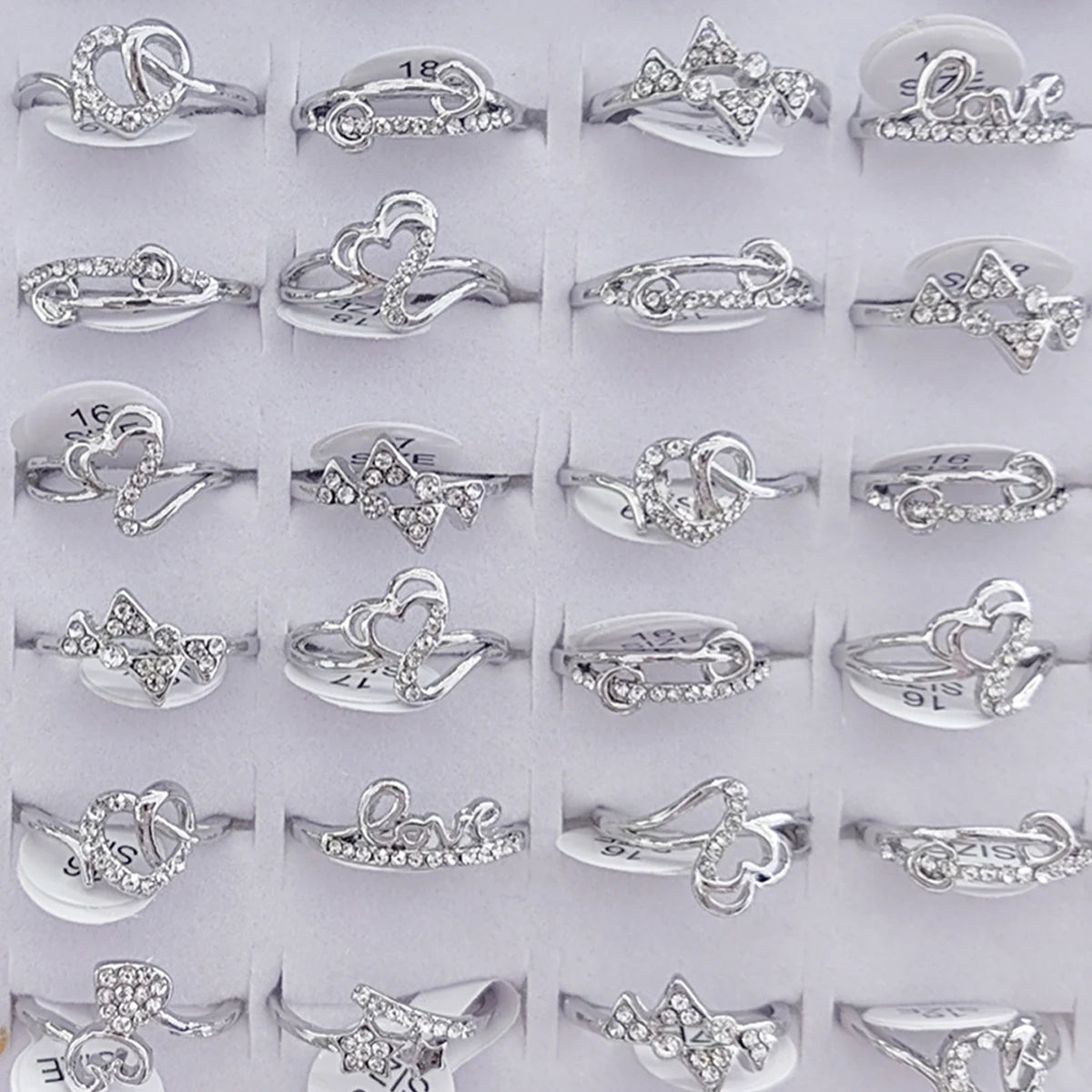 10pcs/Lot Wholesale Crystal Rhinestone Rings For Women Mix Style Gold Silver Plated Alloy Finger Rings Wedding Party Gifts