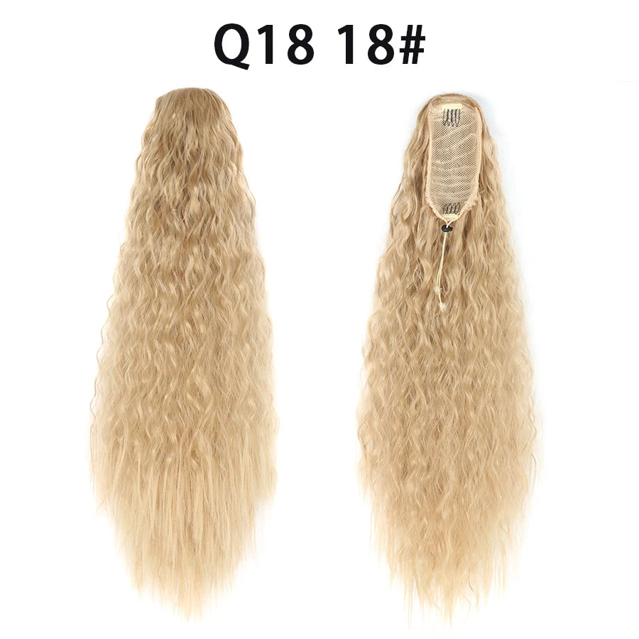 22 Inch Drawstring Ponytail Extension Curly Wave Long Ponytail Hair Extension Synthetic Corn Wavy Drawstring Ponytail Extensions