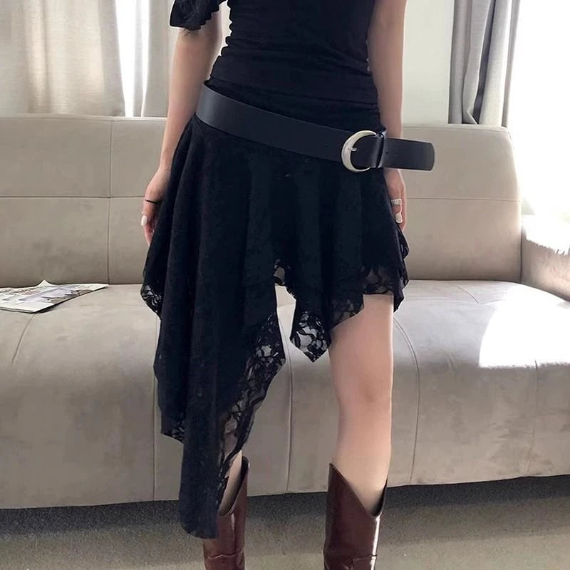 Asymmetrical Lace Skirts Women Summer Clothing Soft 2000s Vintage Clothing Streetwear Y2k Trendy Boho Style Loose Ladies Party
