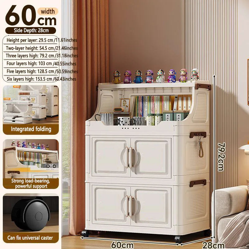 Home Living Room Multi-layer Snack Storage Rack Toy Plastic Organizer Stand Foldable Floor-standing Cabinet for Kids
