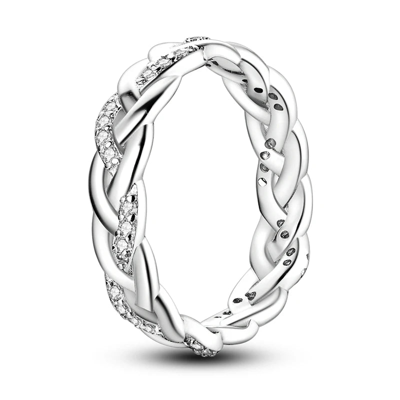 Original 925 Silver Sparkling Zircon Ring Stackable Classic Shine Stone Round Rings For Women Wedding Anniversary Jewelry Gift