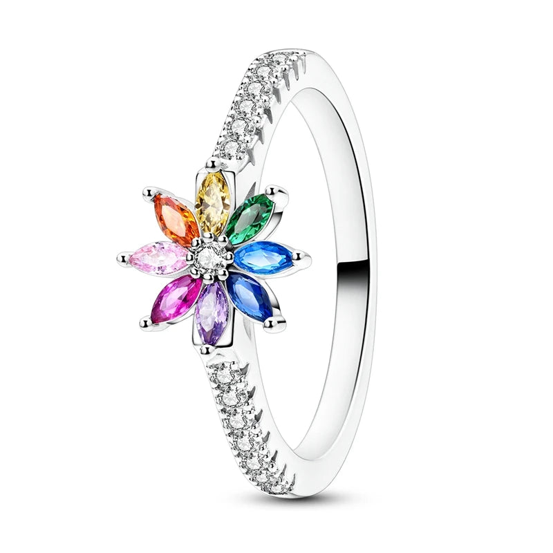 Original 925 Silver Sparkling Zircon Ring Stackable Classic Shine Stone Round Rings For Women Wedding Anniversary Jewelry Gift