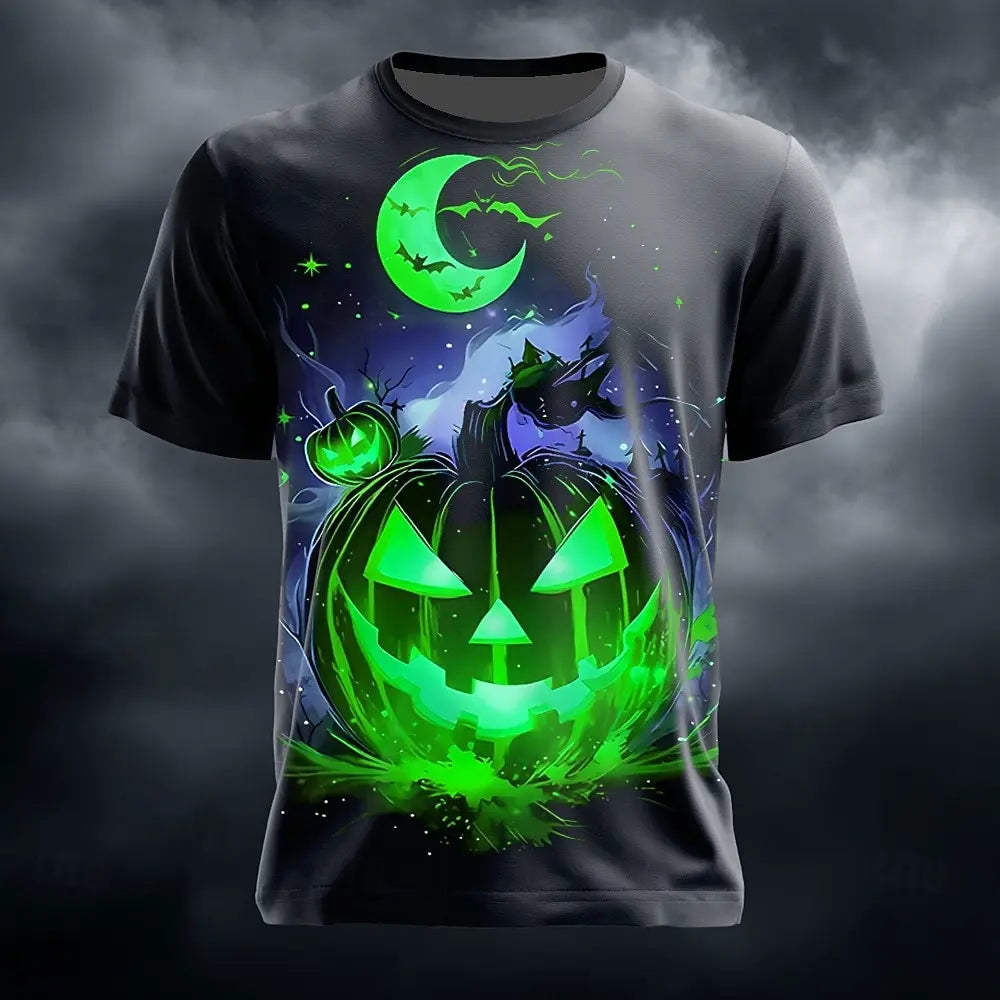 2025 Halloween Men's Optical Illusion Pumpkin 3D T Shirt Short Sleeve T shirts 3D Print Crew Neck Shirt Horror Party Street Tops