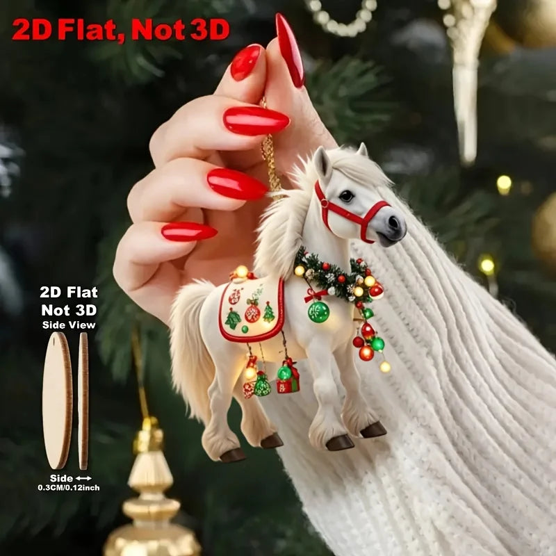 10pcs Elegant White Horse 2D Wooden Decorations Hanging on Christmas Trees As Christmas Decorations Xmas Party Best Giving Gifts
