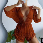 3 Pack Plain V-neck Bikini Set Hollow Out Tunic Loose Cover Up for Woman 2023 Lace Up Halter Triangle Bikini Swimsuit Beachwear