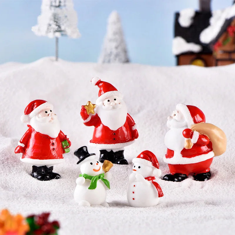 New Christmas Deer Santa Claus Sled Tree Snowman Figurine Doll House Home Decor Miniature Garden Decoration Accessories Modern