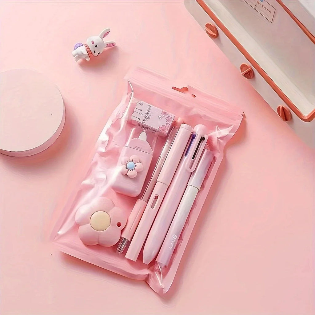 7Pcs/set School Supplies Gift Box Gel Pen 6 Color Ballpoint Pen Pencil Utility Knife Rubber Durable and Diverse Stationery Set