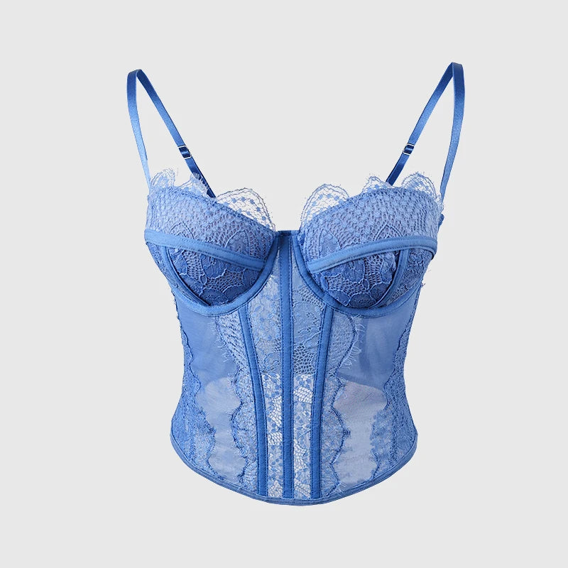 Y2k 90s Vintage Corset Sleeveless Crop Top Ladies Chic Lace Trim Snug Fitting Bustier Sexy Bodycon Camisole Camisole Corset Top