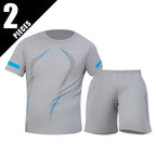 2-Piece Four Seasons Men's Short Sleeve Set Printed Quick Drying T-shirt for Youth Sports Fitness Running Comfortable and Casual