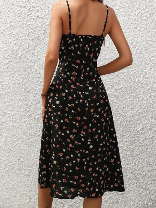 Women's Floral Print Asymmetrical Hem Long Dress Bohemian Style Sleeveless Midi Dress for Daily Wear Beach Vacation