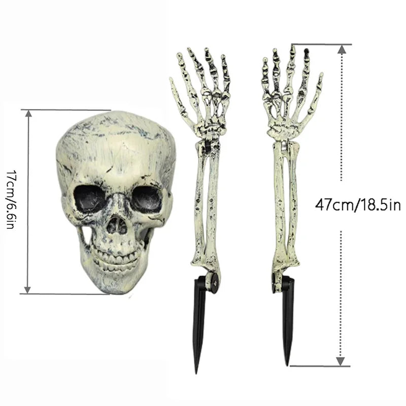 Halloween Skull Skeleton Head Realistic Human Hand Arms for Halloween Party Home Garden Lawn Decor Haunted House Horror Props