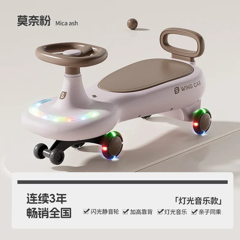S Kids Swing Car Anti Rollover Parent Child Ride On Toy Car With Mute Flashing Wheels Music Light For Toddlers 1 To 12 Years Old