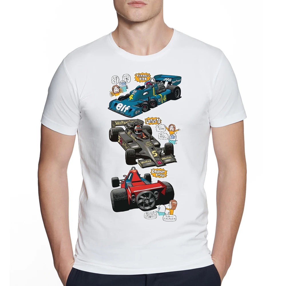 New Summer Men's Short Sleeve Iconic cars Skyline cartoon Kenmer Car Print T-Shirt White Casual Tops Hip Hop Cool Boy Tees