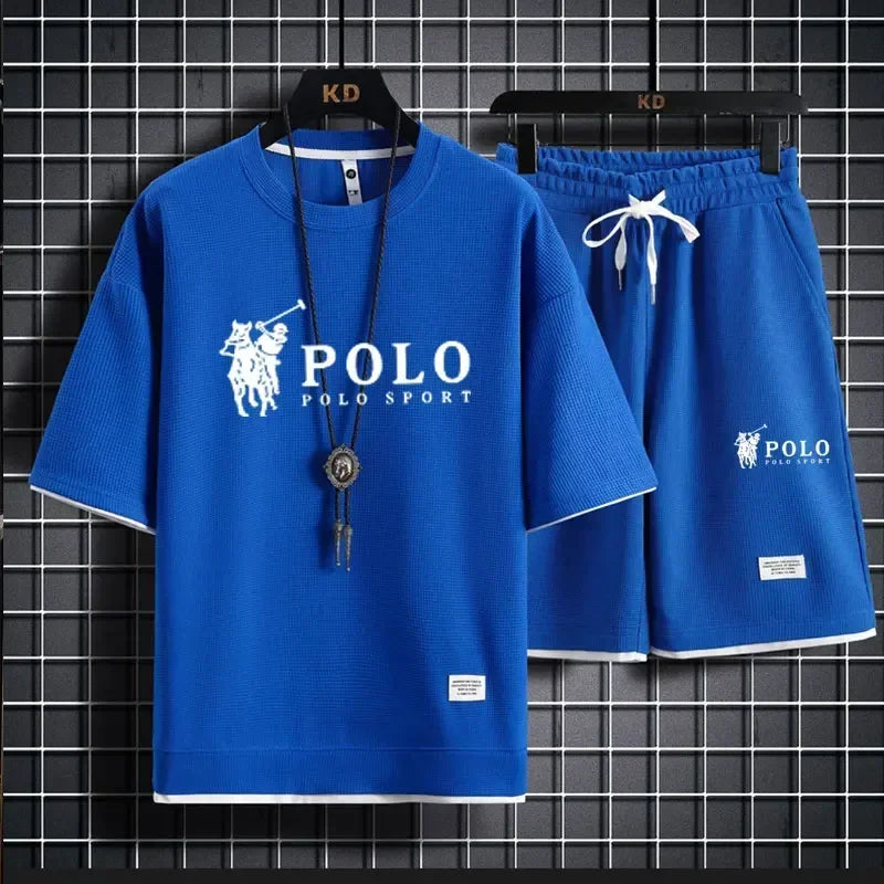2026 Summer Men's 2-Piece Set, Breathable Short Sleeve T-shirt & Sports Shorts, Fashionable Fitness & Jogging Outfit