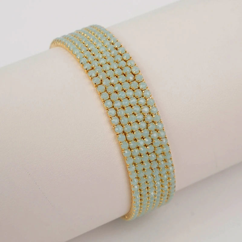 6pcs/set Fashion Acrylic Beads Elastic Bracelet For Women Stretch Stackable Gold Color Bracelets Wristband Daily Female Jewelry