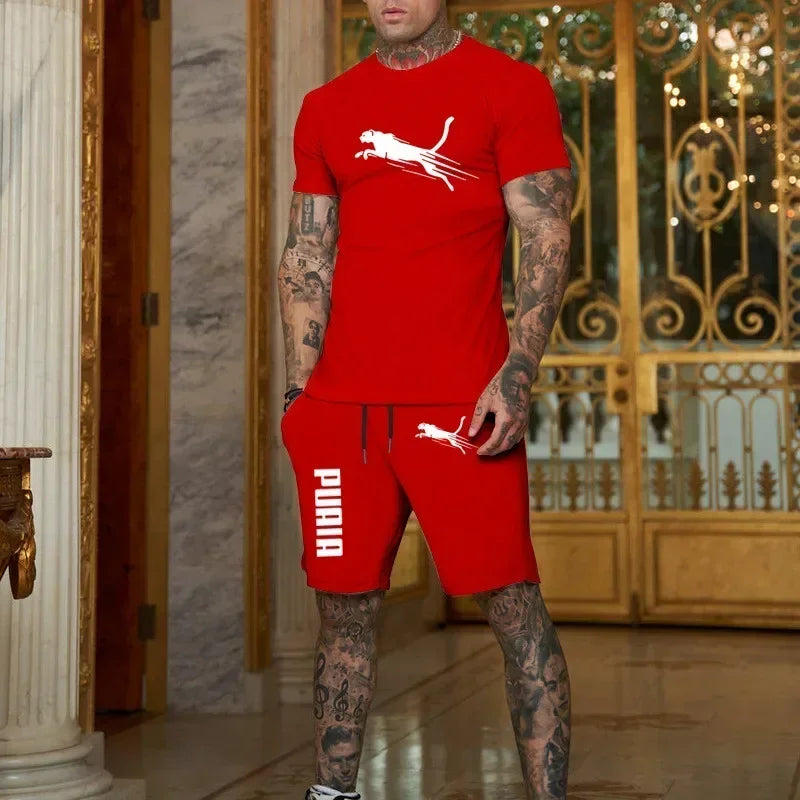 2026 Fashion and Casual Summer Outdoor Sports Set Men's Breathable T-shirt and Shorts Casual Fashion Two-piece Set