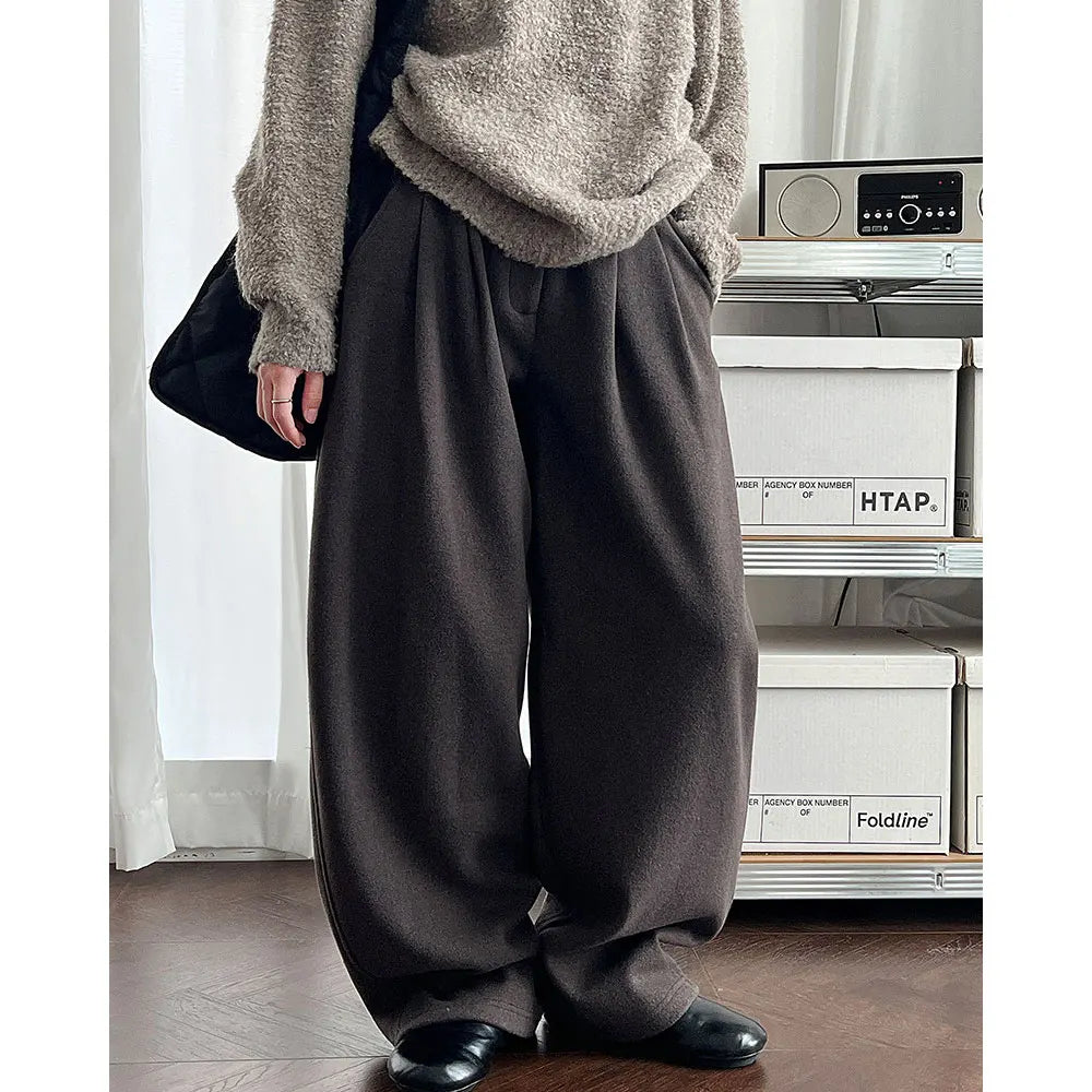 2025 Women Winter Autumn Thick Pants High Waist Wide Leg Warm Woolen Pants Fashion Clothes Vintage Pants Female Trousers