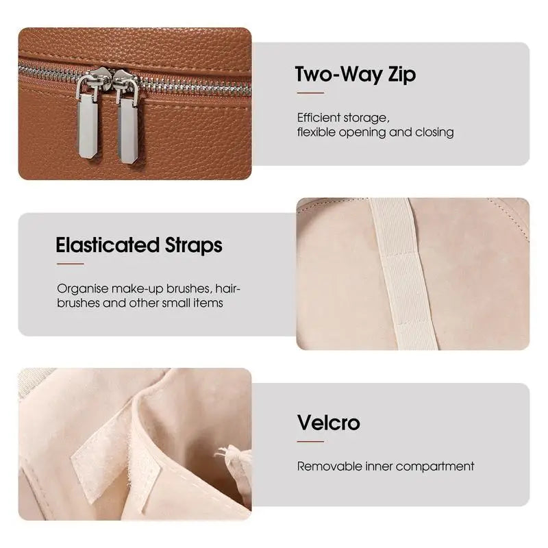 Large Capacity PU Leather Makeup Bag Portable Makeup Box For Women Girls Travel Toiletry Cosmetic Organizer