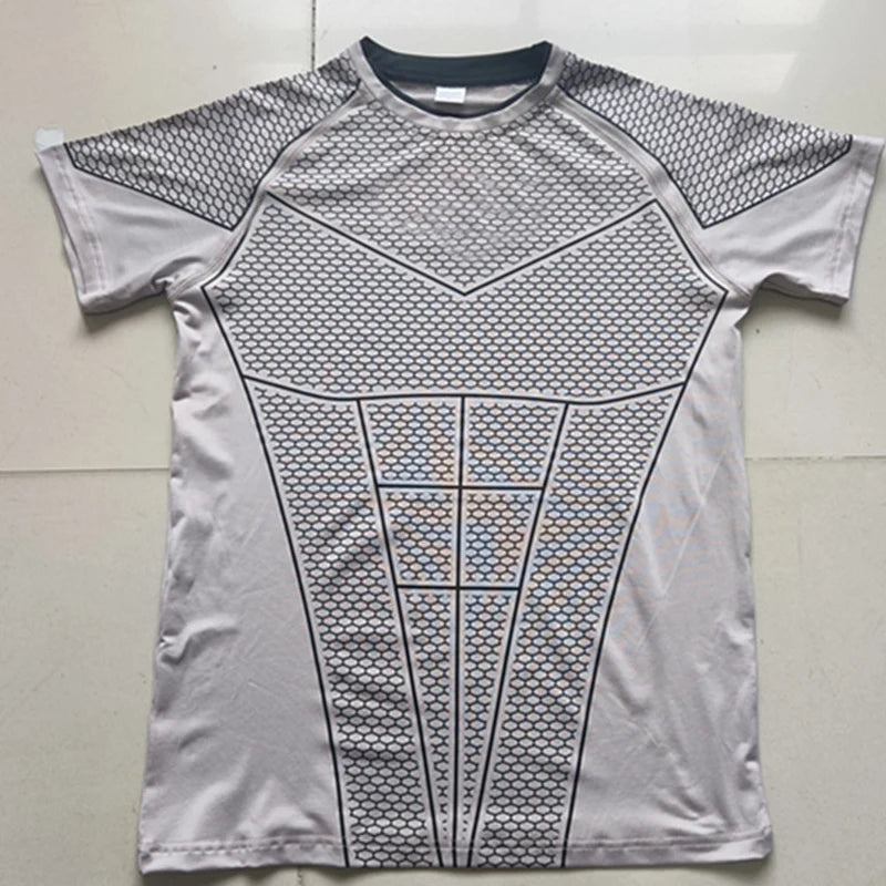2026 Men Running Sports T-shirt Training Quick Dry Tight Short Sleeves Shirt Bat Pattern Short Sleeve Fitness Tee  men Clothing