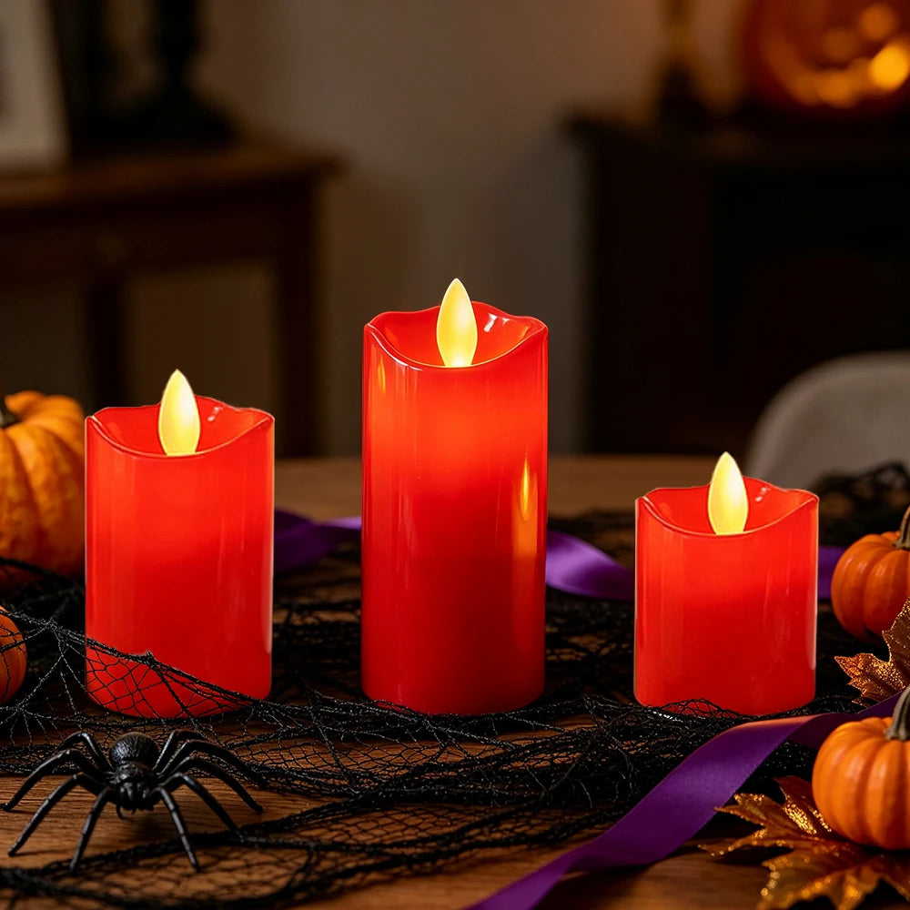 3pcs LED Flameless Candles Set, LED Plastic Flickering Candle Light for Halloween, Chriatmas, Thankagiving, Wedding, Party Decor