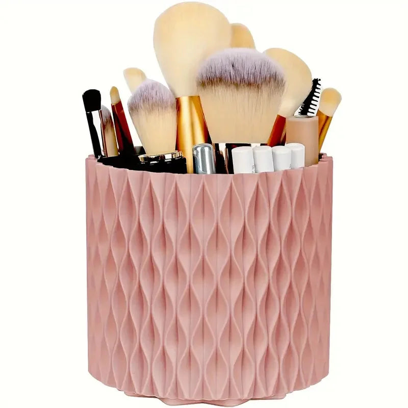 Rotating Makeup Organizer, Cosmetic Display Case with Brush Holder Perfume Tray, Storage Carousel for Vanity Bathroom Countertop
