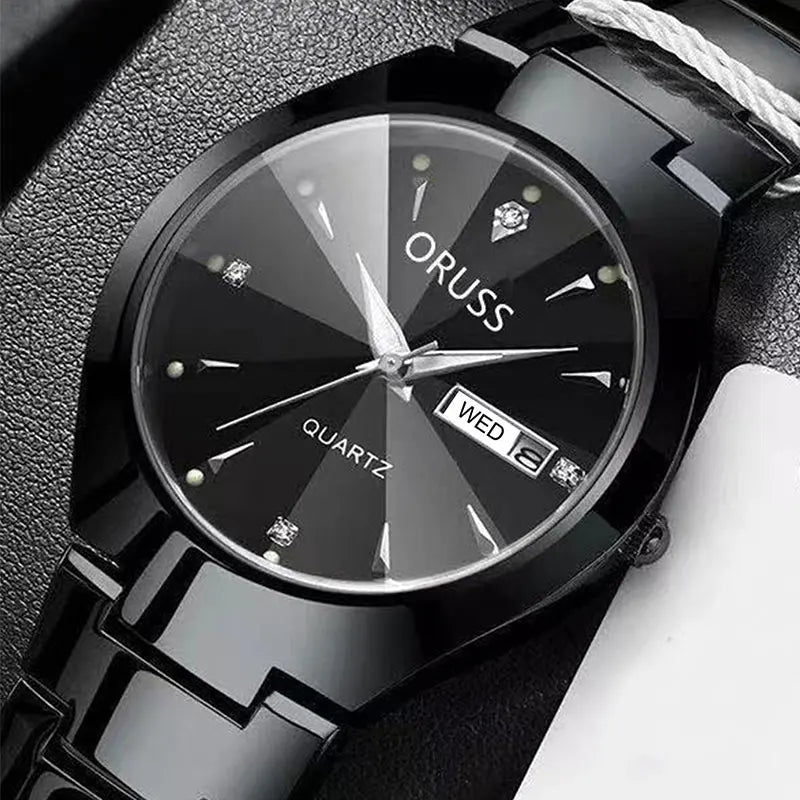 ORUSS Couple Watch Waterproof Casual Fashion Women Men Quartz Watches Ladies Stainless Date Week Men Clock Lover's Date Gift