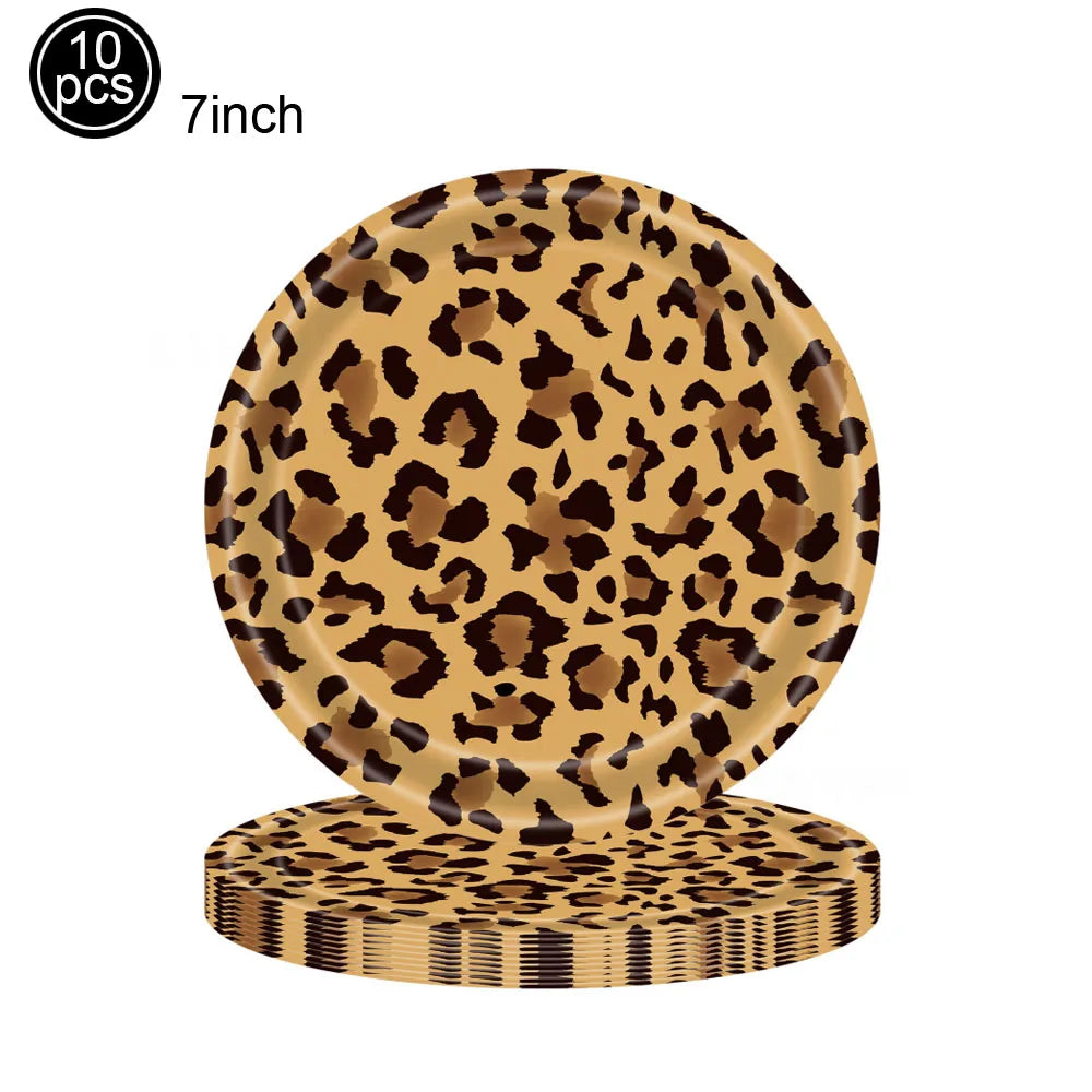 Leopard Print Paper Plates Cups Napkins Disposable Tableware Safari Jungle Animals Happy Birthday Party Supplies Baby Shower Set