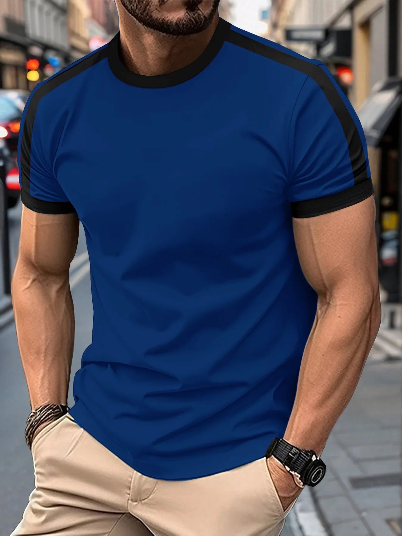 2025 Summer New Men's Fashion Casual Round Neck Short Sleeve Top Outdoor Sports Fitness Breathable Quick Drying T-shirt