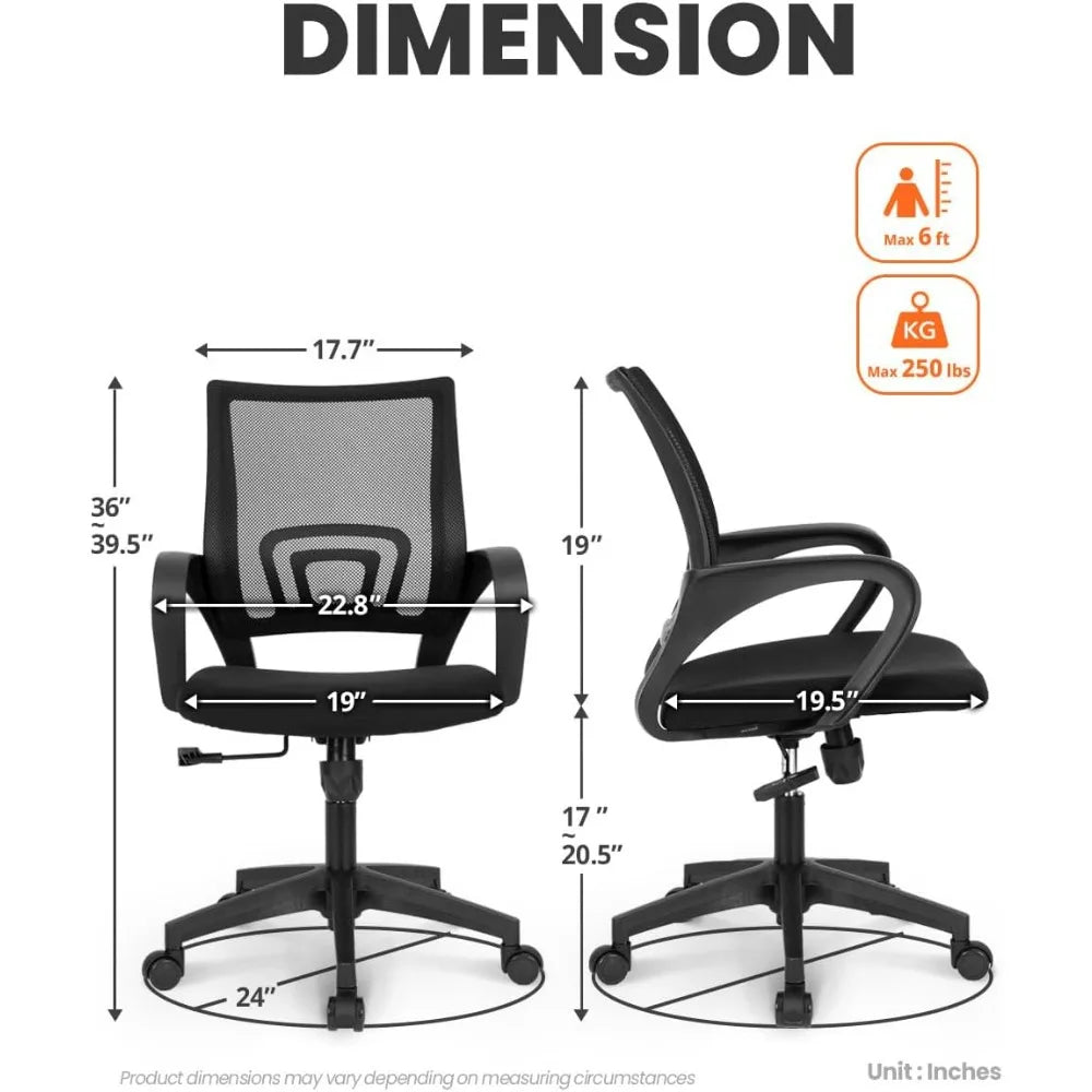 Black Mesh Gaming Office Chair Mid Back Lumbar Support Adjustable Height Swivel For Home Computer Desk Task
