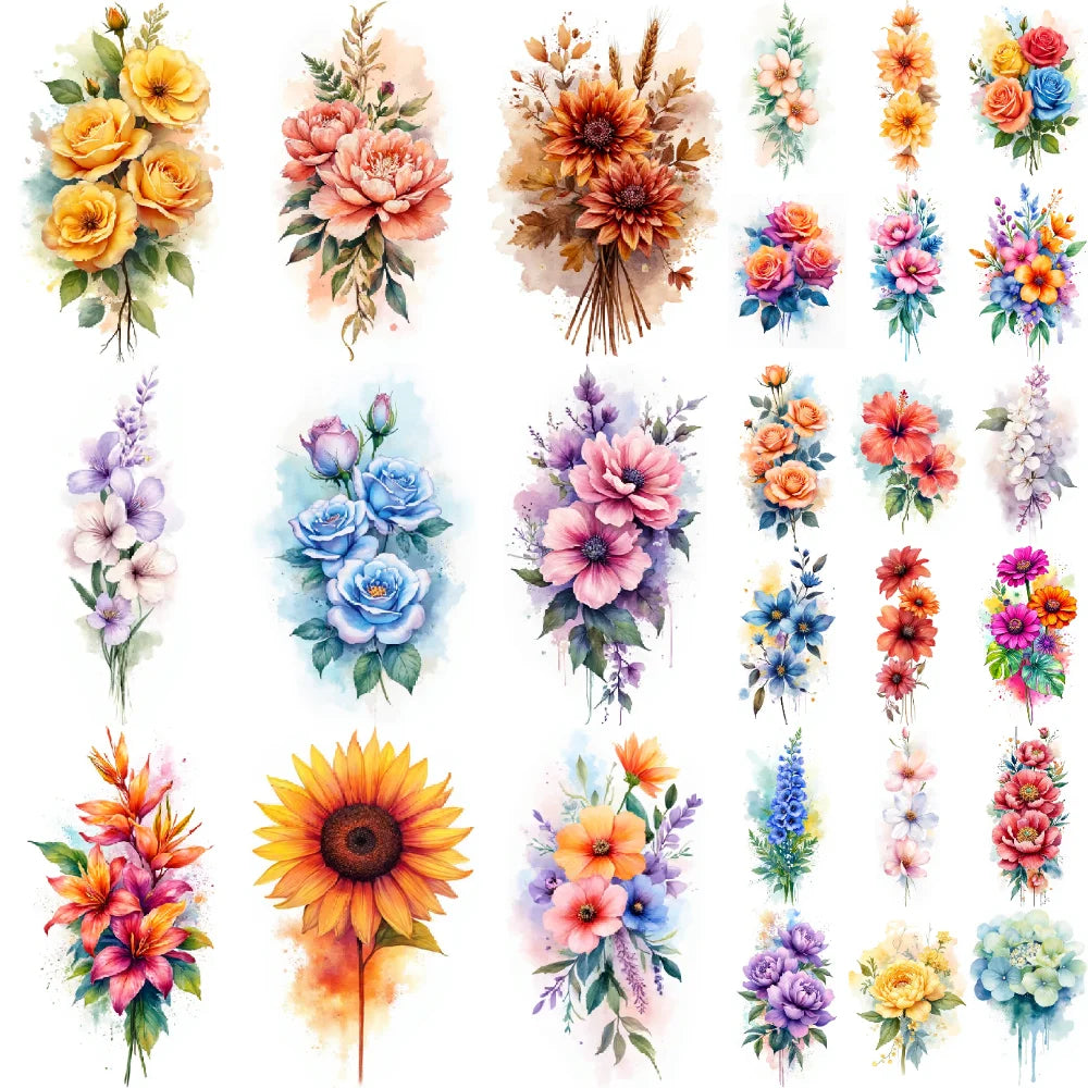 9pcs Colorful Flower Temporary Tattoos Stickers 3D Disposable Body Arm Tatoo Sticker Men Women Waterproof Fake Tatoos
