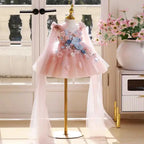Jill Wish J535 Floral Pink Flower Girl Dress with Cap Flowers Princess Toddler Kids Wedding 1st Birthday Pageant Party Ball Gown