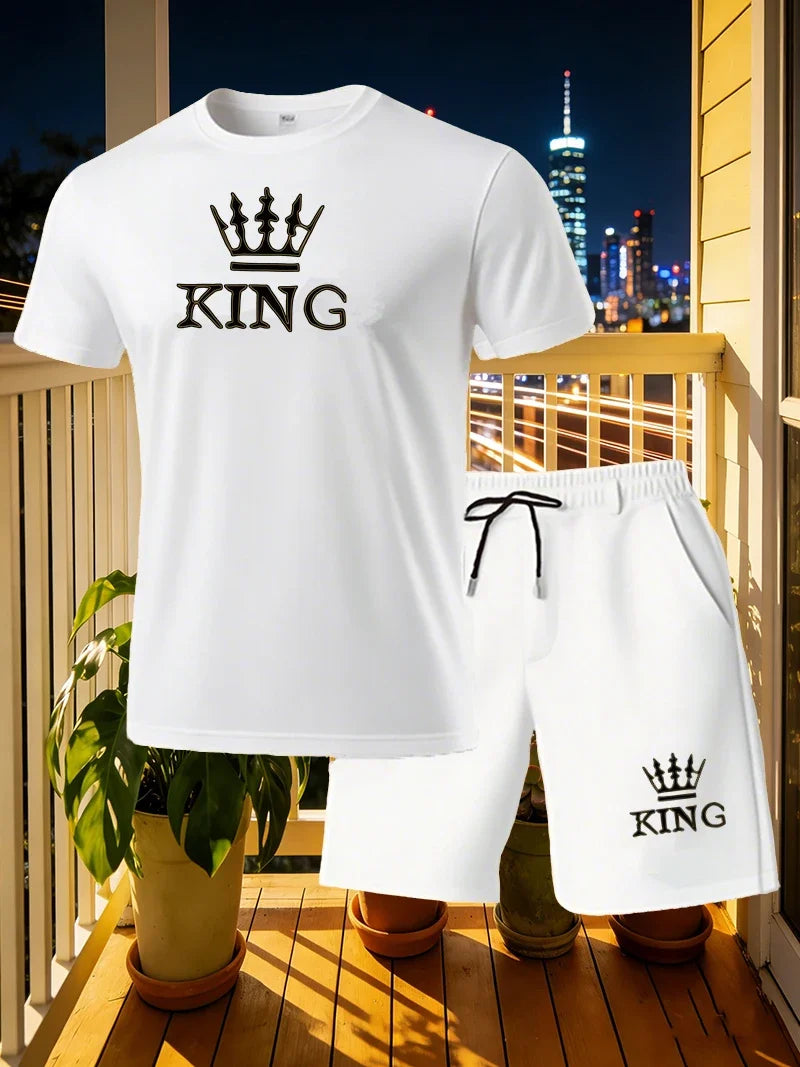 Men's Sports 2-piece Set Summer Men's Fashion Casual Short sleeved T-shirt Shorts Loose Fitness/Running/Leisure 2-piece Set