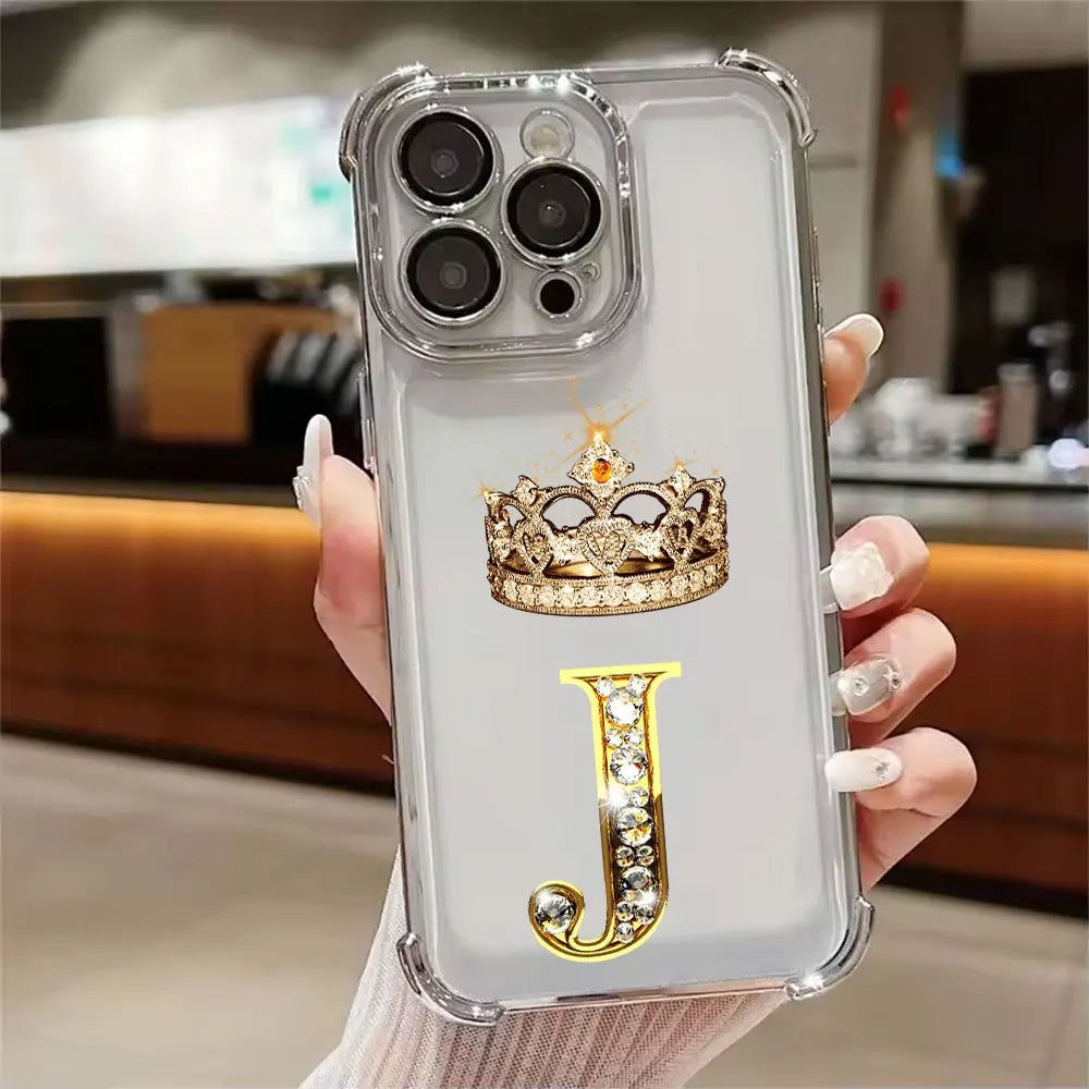 K W N F J O Initial Letter Phone Case for iPhone 11 13 15 16 17 Pro Max 14 Plus 17Air 16E 13 Pro 12 Mini 17Pro Soft Clear Cover