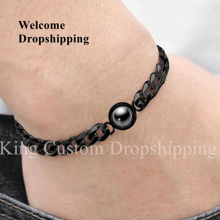 Men's Circle Projection Bracelet Steel Jewelry Custom Photos Valentine's Day Gifts Friends Christmas Gifts Original Design