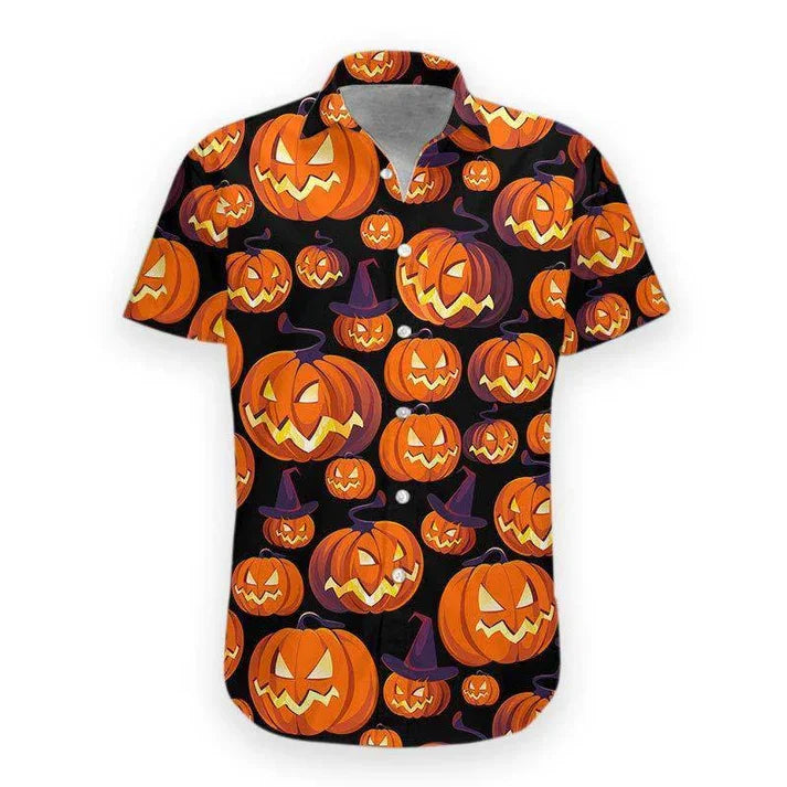 New Halloween Series 3D Printed Casual Pumpkin Short Sleeved Shirt for Men Beach Wear Summer Clothing