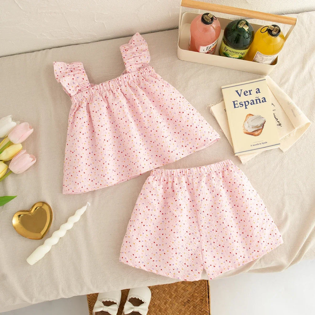 2-piece Summer Sleeveless Love Baby Girl Set Bow Tie Camisole Top+shorts 0-3 Years Old Baby Set Holiday Children's Clothing
