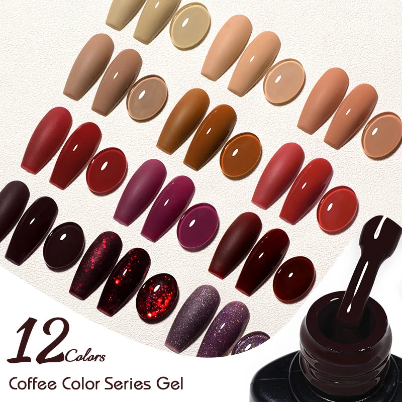 7ml Coffee Brown Gel Nail Polish Autumn Winter Nail Art Gel Varnish Semi Permanent Nail Supplies DIY Manicure Hallowee Nails