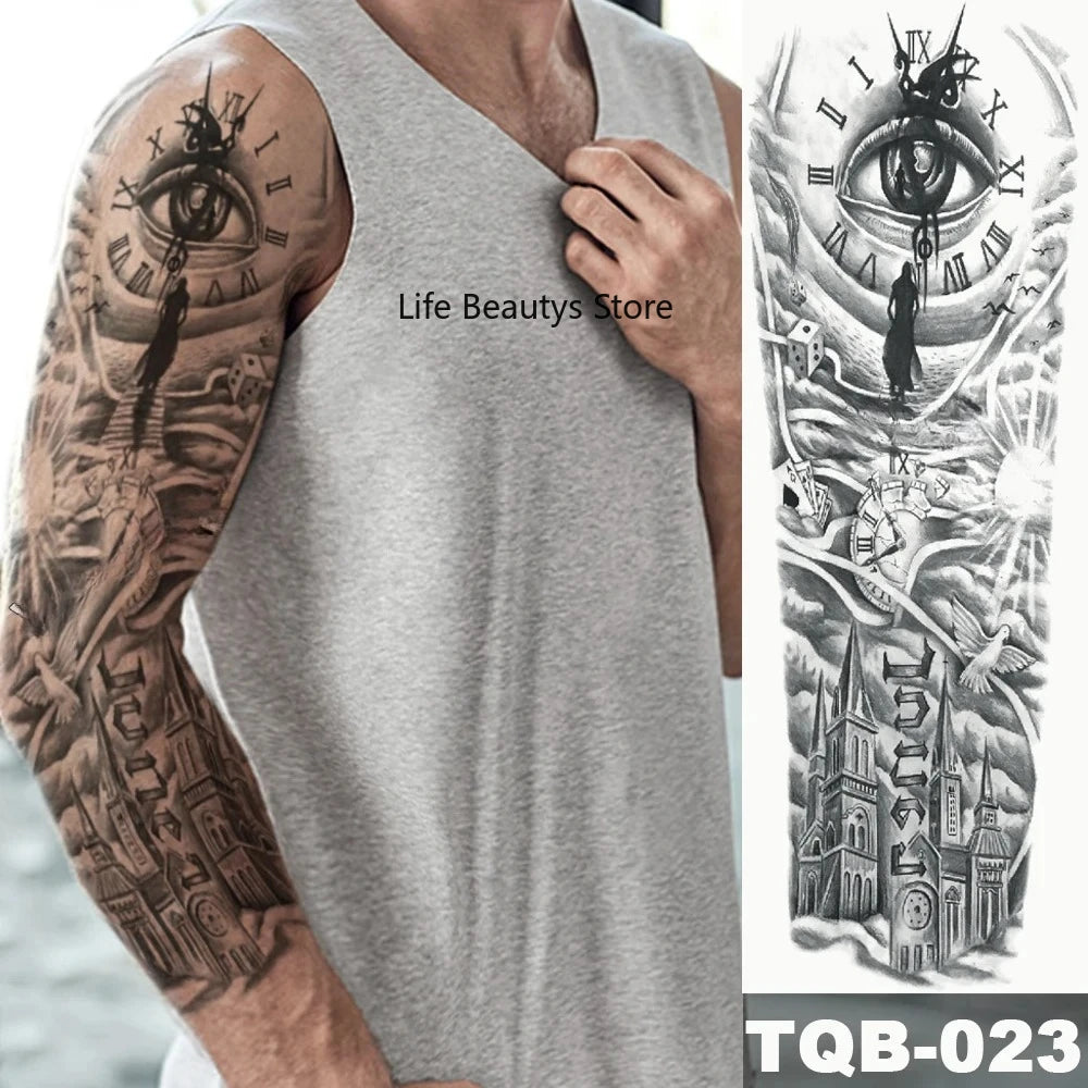 Large Full Arm Sleeve  Waterproof Temporary Tattoo Sticker Tribal Totem Skull Bird Wolf Tiger Fake Tatoo Body Art Men Women