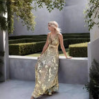 Sexy Deep V Neck Sleeveless Women's Party Gold Dresses Summer New Fashion Slim Waist Elegant Maxi Dress for Women Vestidos 2026