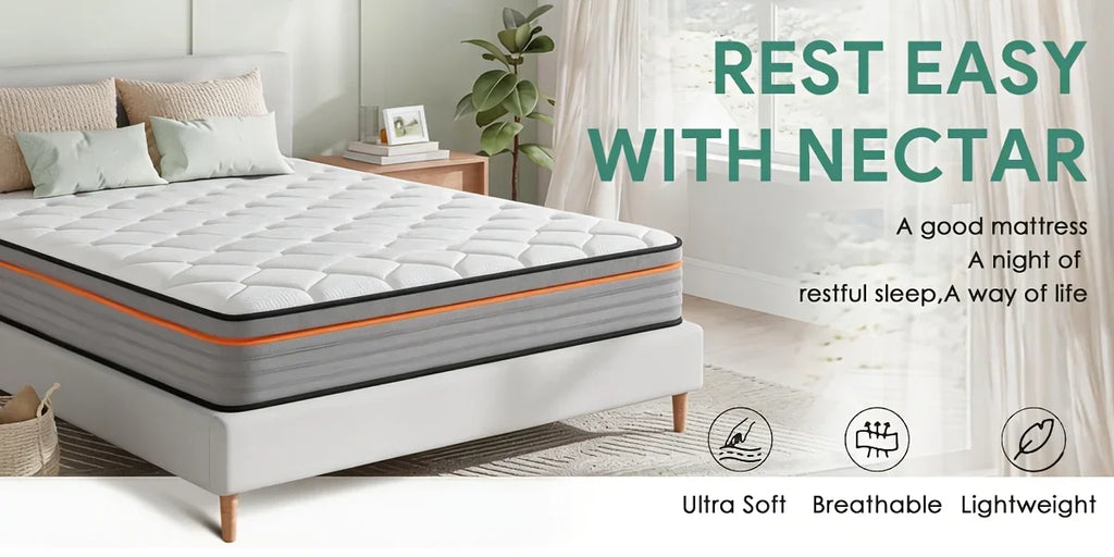 10/12 Inch Full Queen Size Memory Foam Mattress | Ergonomically Designed, Medium Firm Hybrid Mattress Featuring Pocket Springs, Grey Quilted Cover, Fire-Resistant