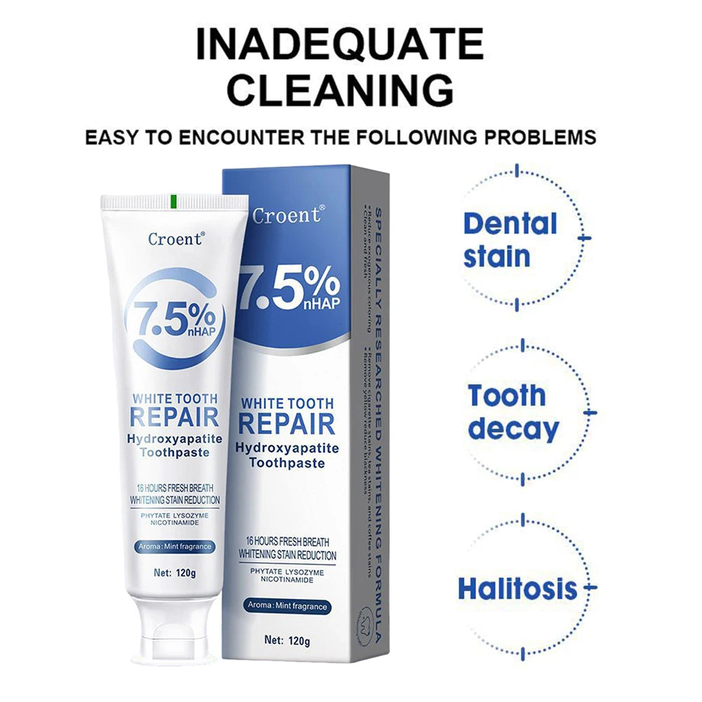 120g Hydroxyapatite Whitening Toothpaste Protect Gum Health Deep Cleaning Reduces Tooth Stains Fresh Bad Breath Oral Care Tools