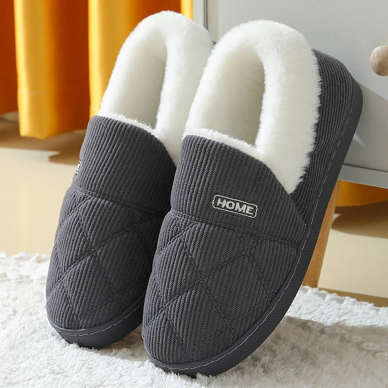 Big Size 48 49 Men Home Slippers Winter Warm Plush Slides Couples Indoor Flats Anti-slip Bedroom Shoes Women Autumn Furry Slides