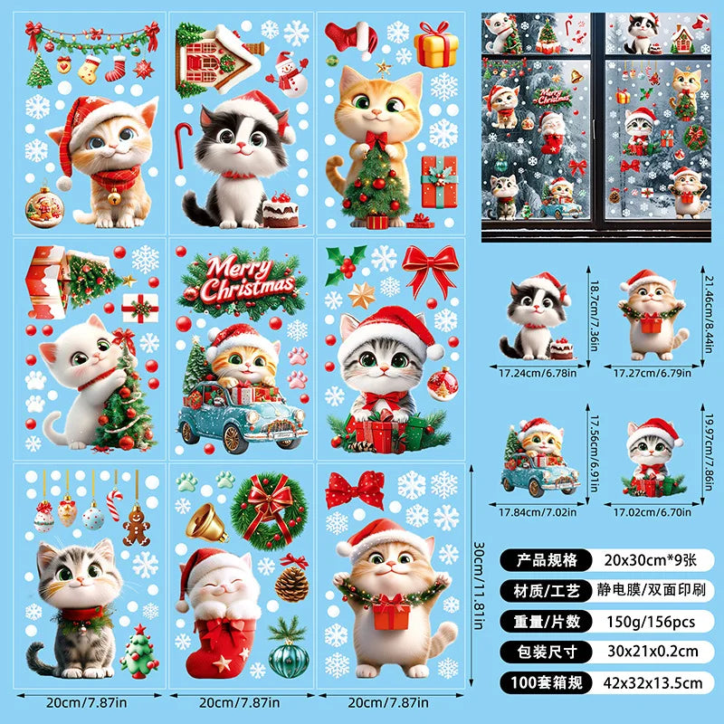 New White Christmas Sticker Santa Claus Christmas Static Sticker Shopping Mall Shop Window Background Decorative Window Sticker