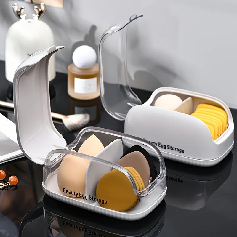 1pc Transparent Makeup Sponge Holder Dustproof Plastic Beauty Organizer Travel Home Cosmetic Storage Makeup Organizers with Lid