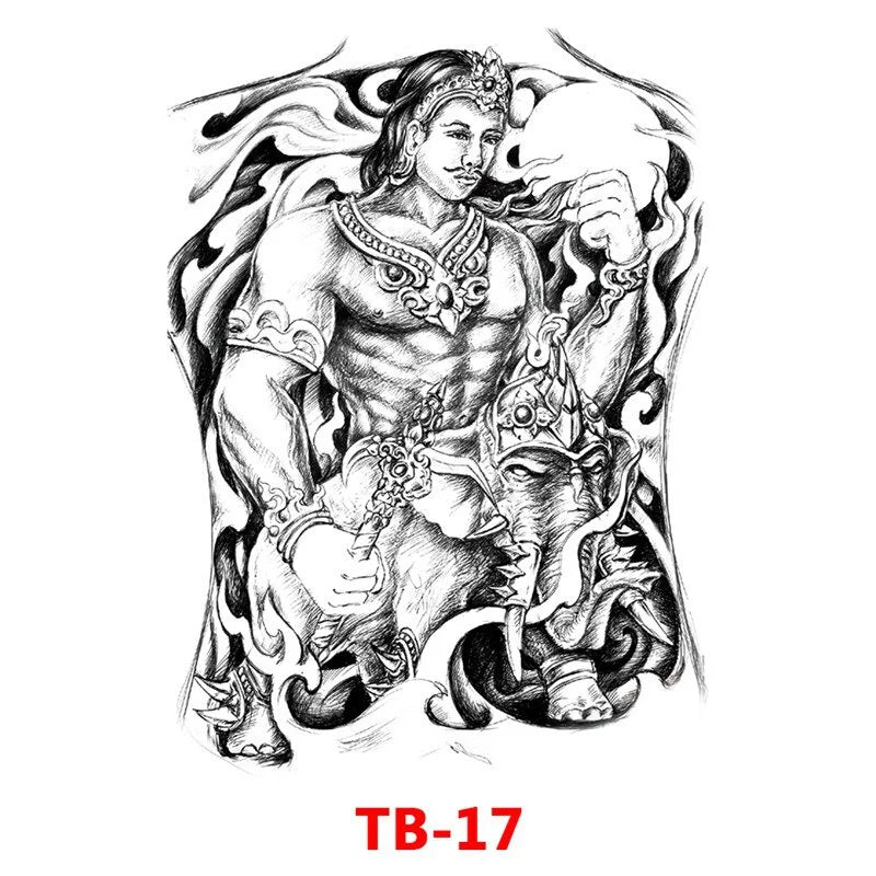 Waterproof Large Full Back Chest Tattoo Big Tattoo Stickers Fish Wolf Tiger Dragon Fairy Temporary Flash Tattoos Cool Men Women