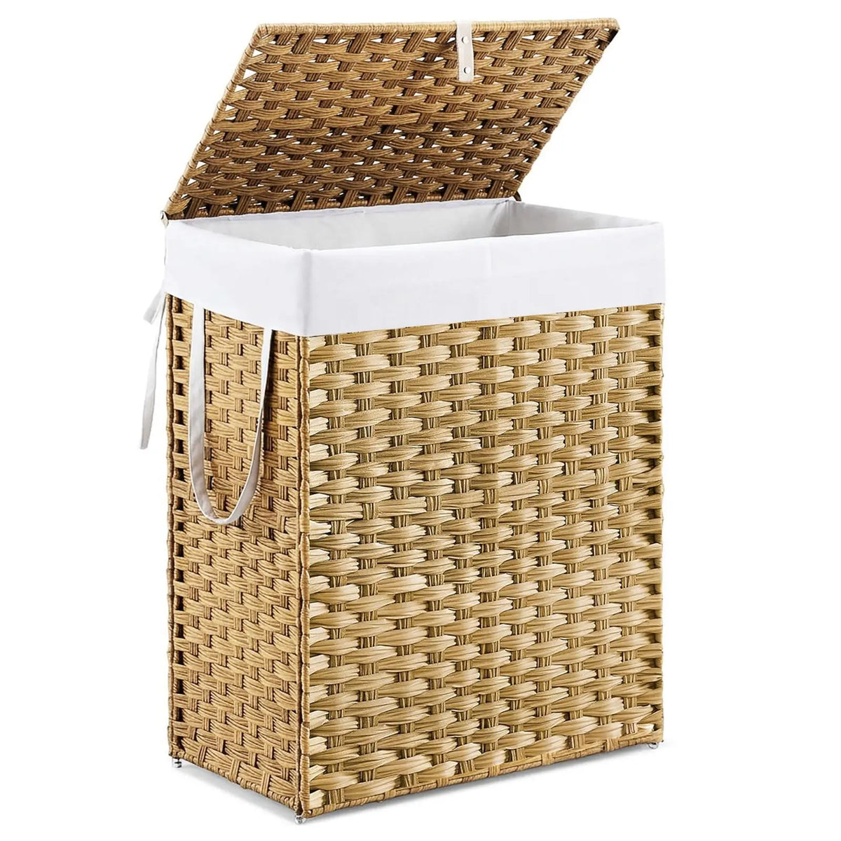 JHK 90L Wicker Laundry Hampers with Lid Woven Clothes Hamper with Side Handles Sturdy Steel Frame Removable Liner Foldable Rattan Laundry Basket For Home