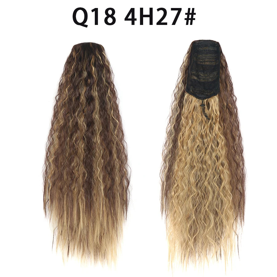 22 Inch Drawstring Ponytail Extension Curly Wave Long Ponytail Hair Extension Synthetic Corn Wavy Drawstring Ponytail Extensions
