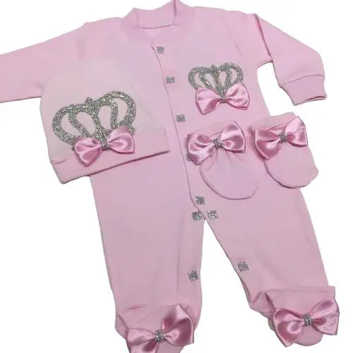 Baby Girl Coming Home Outfits Set Personalized Name Jewelry Crown Clothing Vintage Croche Infant Care Products Body Suit Pajamas