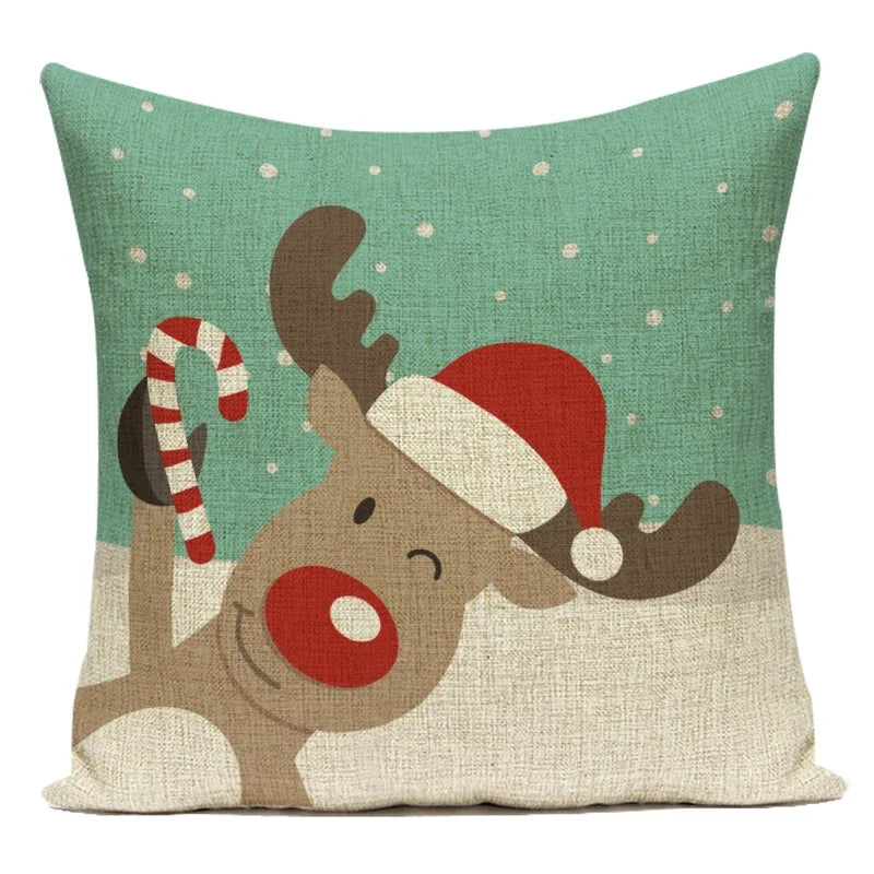Merry Christmas Cute Cartoon Decorative Pillows Case Santa Christmas Tree Deer Snowman Polyester Cushion Cover For Bed Room
