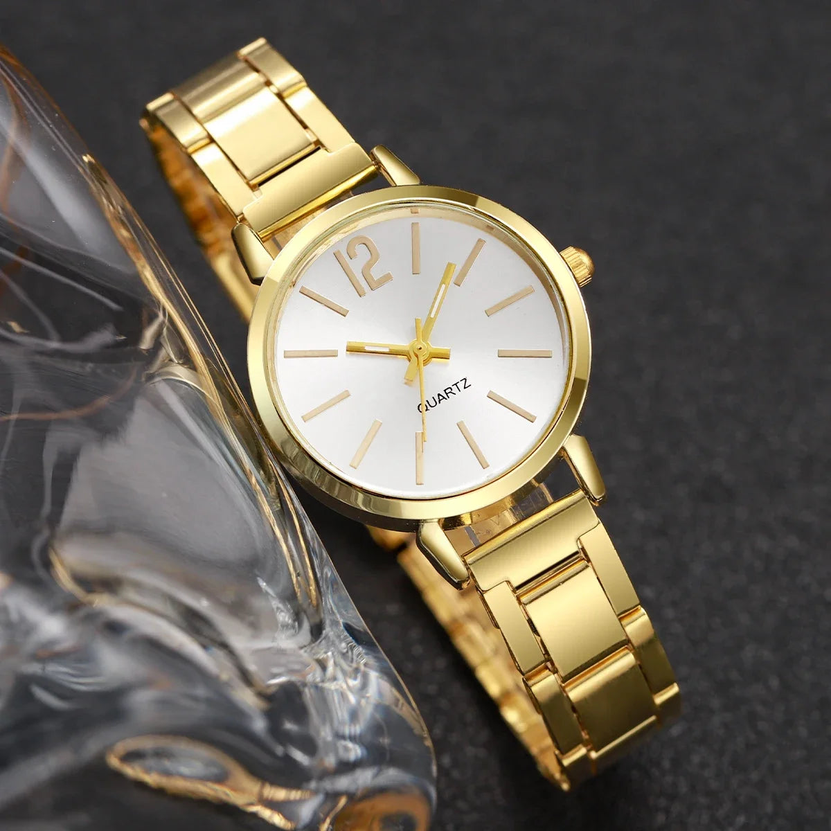 2PCs Set Fashion Women Elagant Watch Bracelet Casual Simple Steel Strap Quartz Watch Love Bracelet Temperament Wearing Style